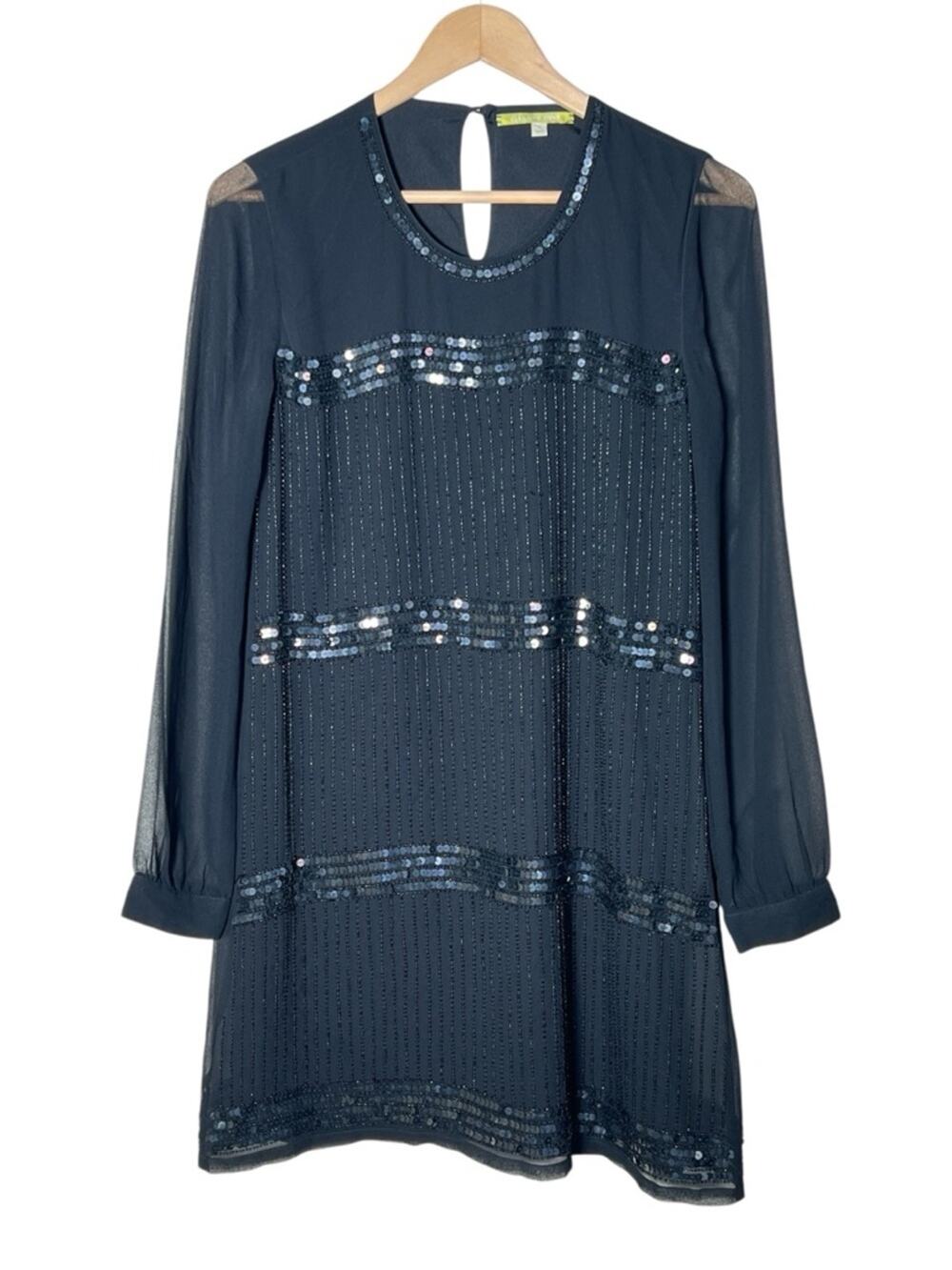 Gianni Bini sequined and beaded long sleeved shift cocktail dress small S B148